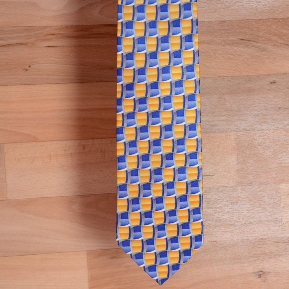 New Wolf Mark silk tie #98085 Blue and yellow - Picture 2 of 6